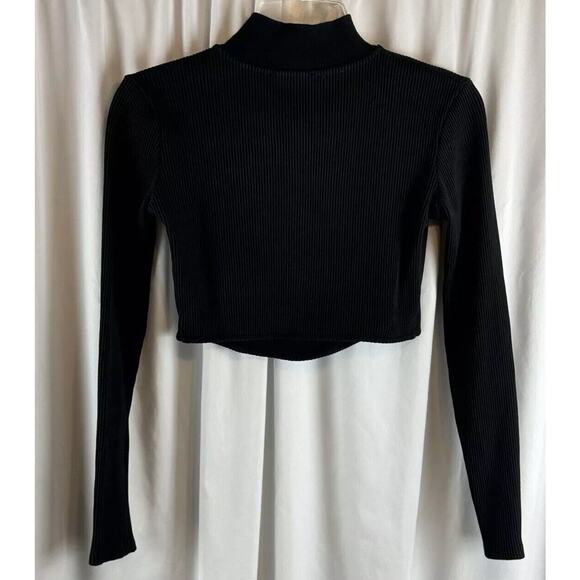 ZARA Long Sleeves Button-Up Mock Neck Cropped Top Black M eclectic 68-48 - Picture 4 of 13